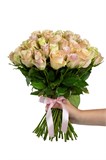 Букет  нежный микс из 51 розы (Кения) с лентой 2456_8B201 - фото 5020